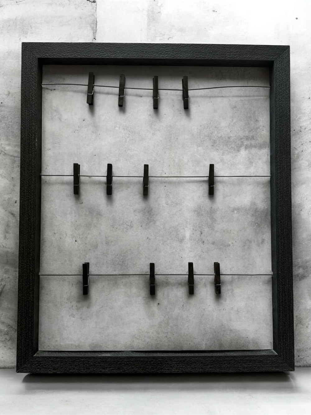 Black Wooden 12 Photo Clip Frame Wall Organizer 20”x24”